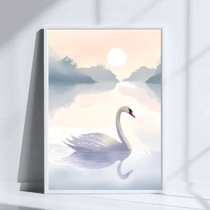 Affiche Lac des Cygnes Peinture Lumineuse Aérienne Aquar