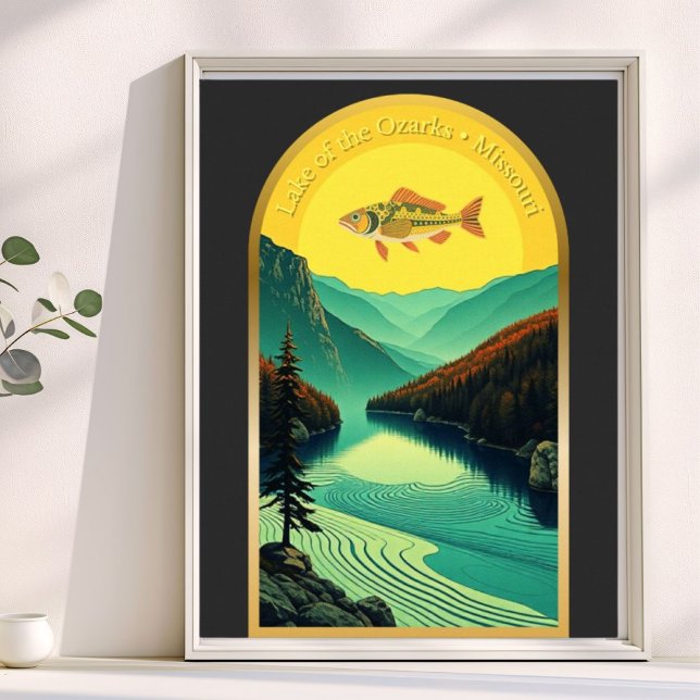 Affiche Lac des Ozarks Missouri paysage poisson rétro (Créateur téléchargé)