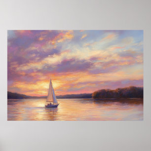 Affiche Lac des Ozarks Voilier au coucher du soleil Aquare
