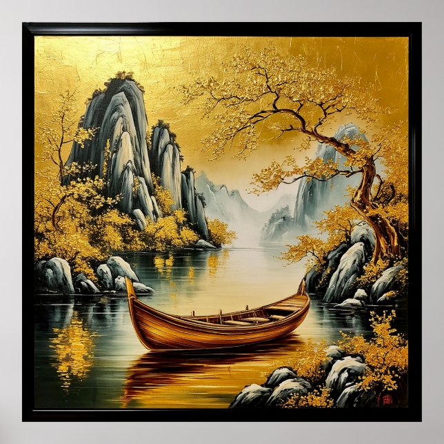 Affiche Lac doré tranquille avec une nature pittoresque (Devant)