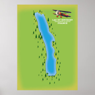 Affiche Lac du Bourget, France, carte.