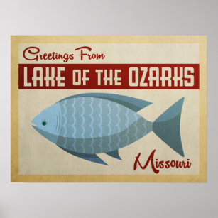 Affiche Lac du Vintage voyage de poissons Ozarks