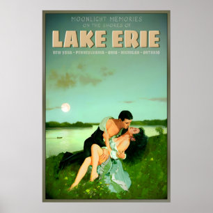 Affiche Lac Érié New York Pennsylvanie Ohio Clair de lune