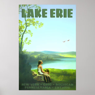 Affiche Lac Érié Ohio Pennsylvanie New York Michigan