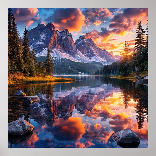 Affiche Lac et montagnes (Devant)