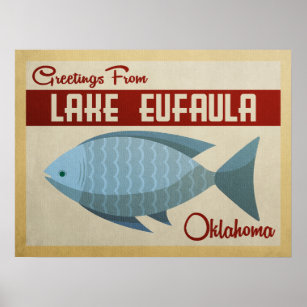 Affiche Lac Eufaula Oklahoma Vintage voyage de poisson ble