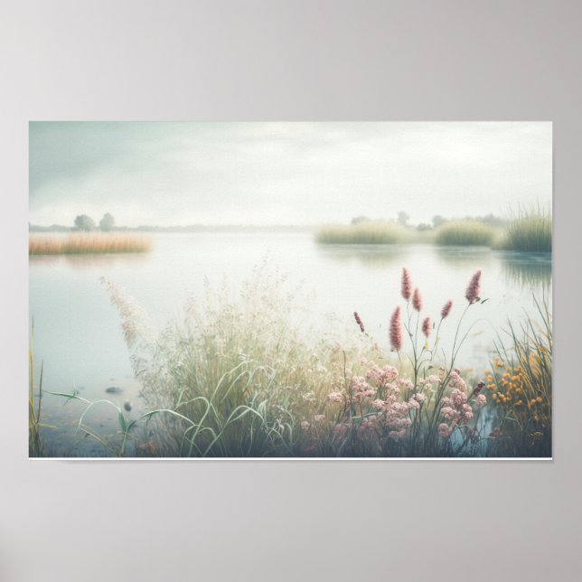 Affiche Lac Fog Calme Nature Tranquille Saison paisible (Devant)