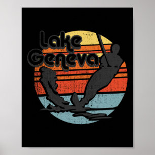 Affiche Lac Genève Wisconsin Ski Nautique Rétro Vintage G