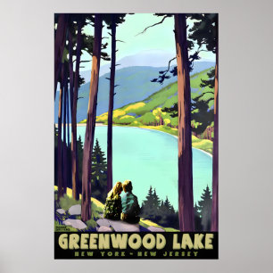 Affiche Lac Greenwood New York Jersey Fille et Garçon Voya