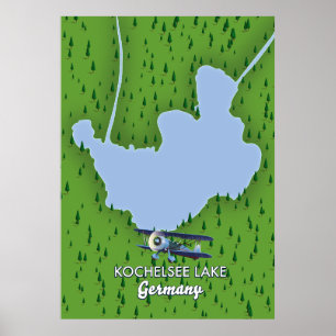 Affiche lac Kochelsee, carte Allemagne 
