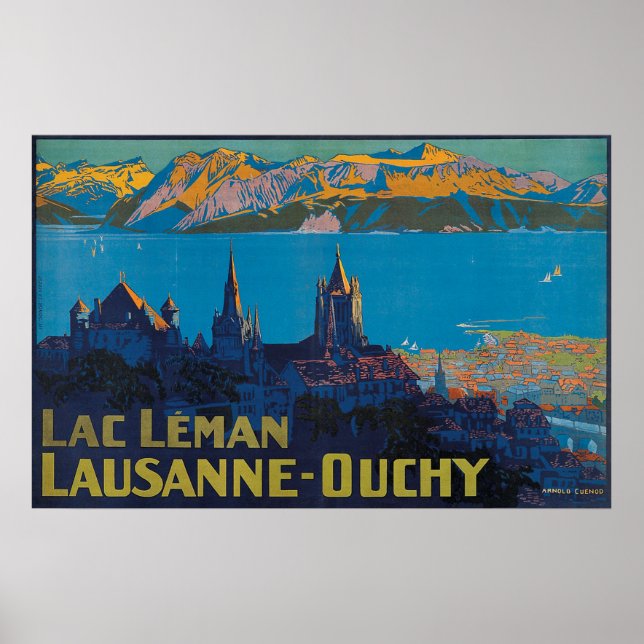 Affiche Lac Leman Lausanne Ouchy, Suisse Vintage Travel (Devant)