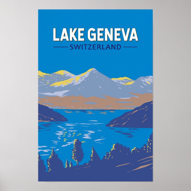 Affiche Lac Léman Suisse Voyage Art Rétro (Devant)