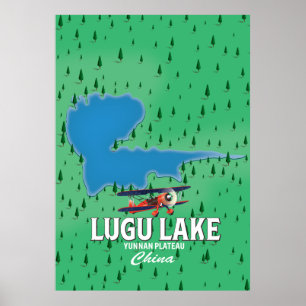 Affiche Lac Lugu, plateau du Yunnan, Carte de la Chine