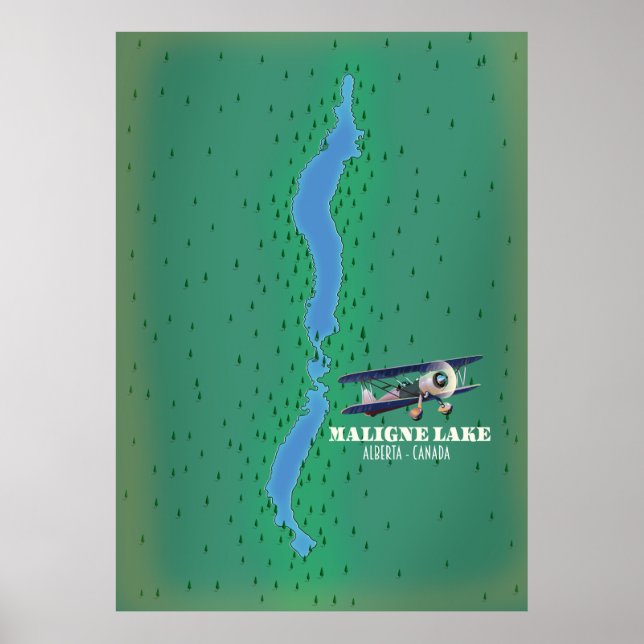 Affiche Lac Maligne alberta Carte du lac Canada (Devant)