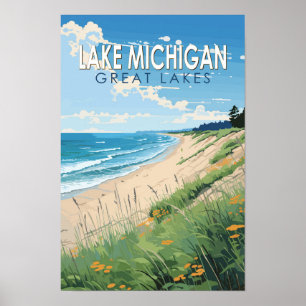 Affiche Lac Michigan Voyage Art Vintage