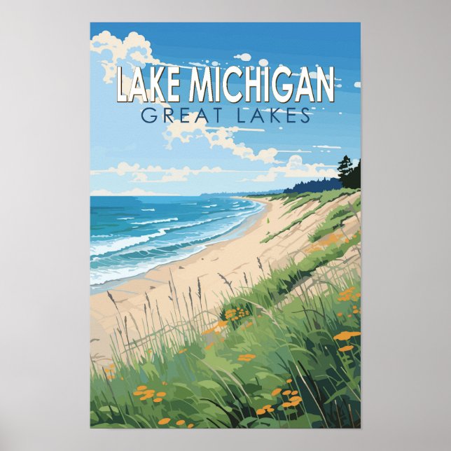 Affiche Lac Michigan Voyage Art Vintage (Devant)