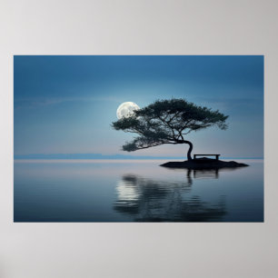 Affiche Lac Mist Lune Lumière Tranquille