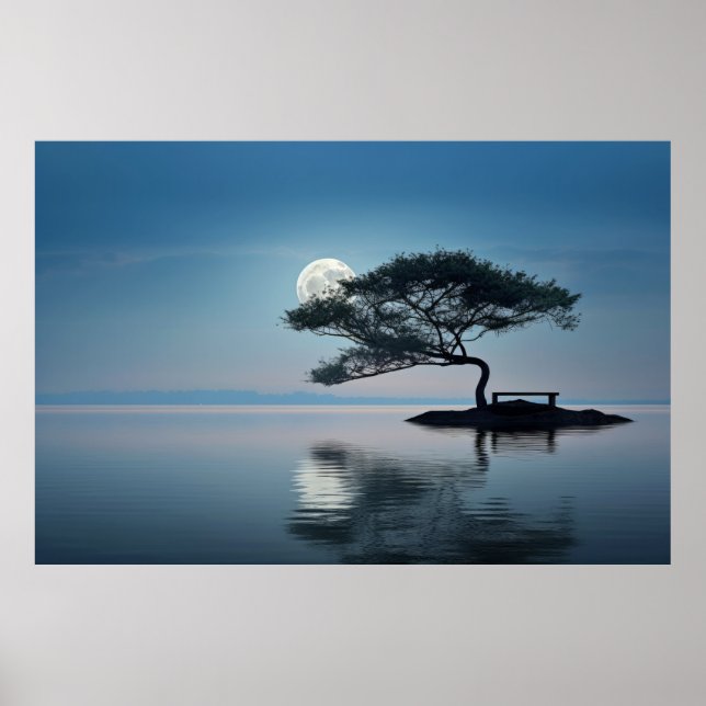Affiche Lac Mist Lune Lumière Tranquille (Devant)