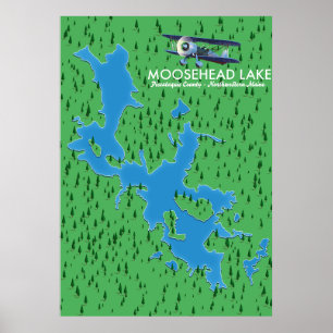Affiche Lac Moosehead, carte de comté de Piscataquis Poste