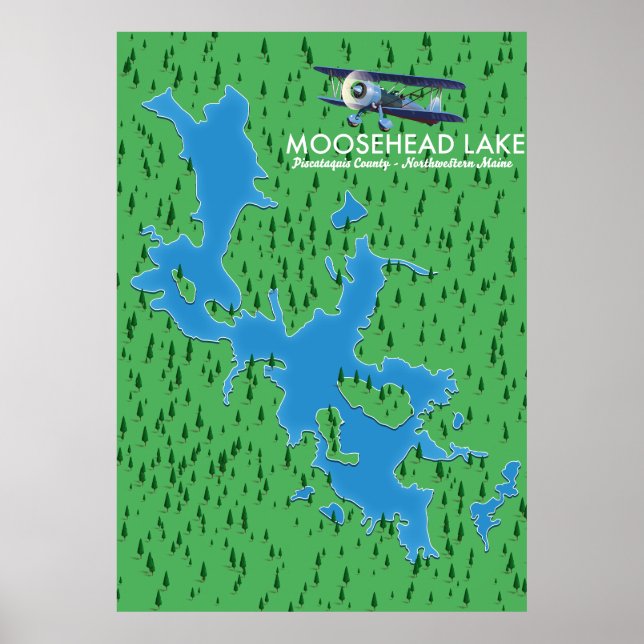 Affiche Lac Moosehead, carte de comté de Piscataquis Poste (Devant)