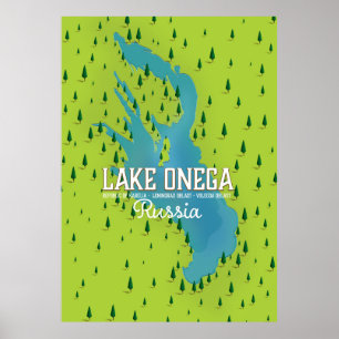 Affiche Lac Onega, Russie, Carte de voyage
