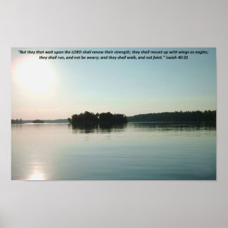 Affiche Lac paisible et arbres lointains avec écriture