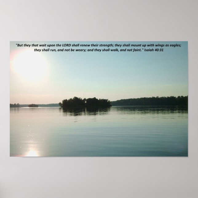 Affiche Lac paisible et arbres lointains avec écriture (Devant)