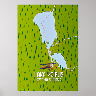 Affiche Lac Peipus carte du lac Estonie et Russie