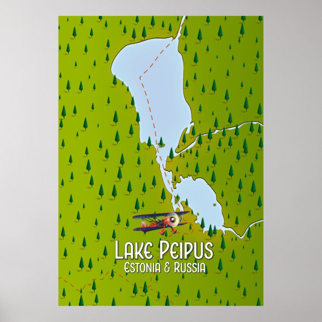 Affiche Lac Peipus carte du lac Estonie et Russie (Devant)