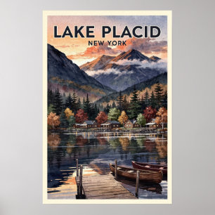 Affiche Lac Placid New York Voyage Rétro