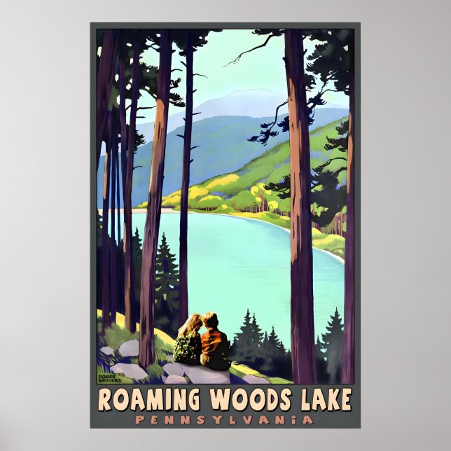 Affiche Lac Roaming Woods Pennsylvanie Poconos Voyage (Devant)