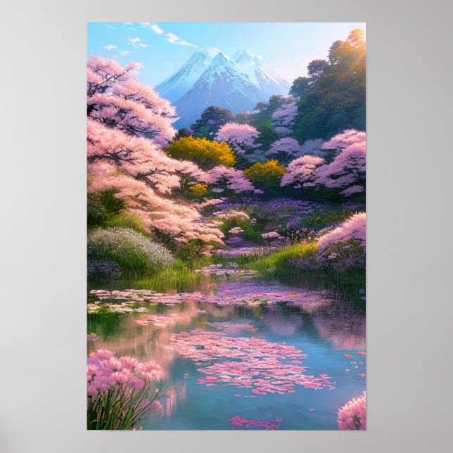 Affiche Lac rose dans la forêt (Devant)