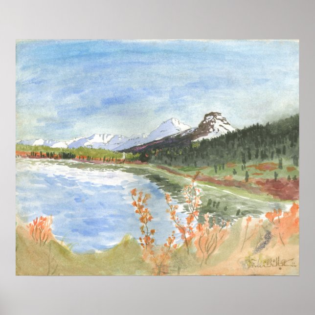 Affiche Lac sauvage en automne Aquarelle : Imprimer (Devant)