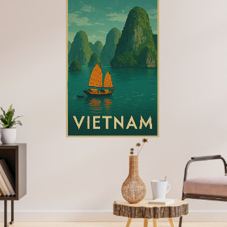 Affiche Lac Scénique Vintage Vietnam