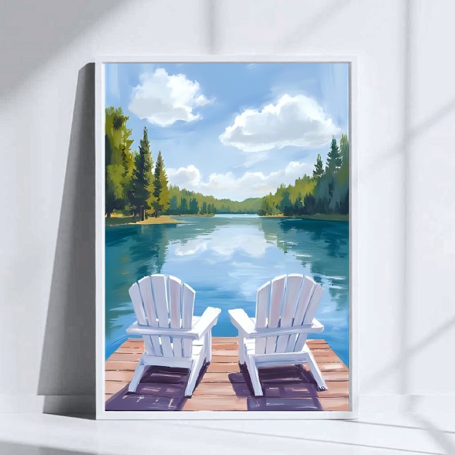 Affiche Lac Sebago Maine | Peinture de Chaise Adirondack (Créateur téléchargé)