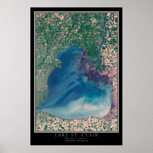 Affiche Lac St Clair Michigan - Carte satellite Ontario