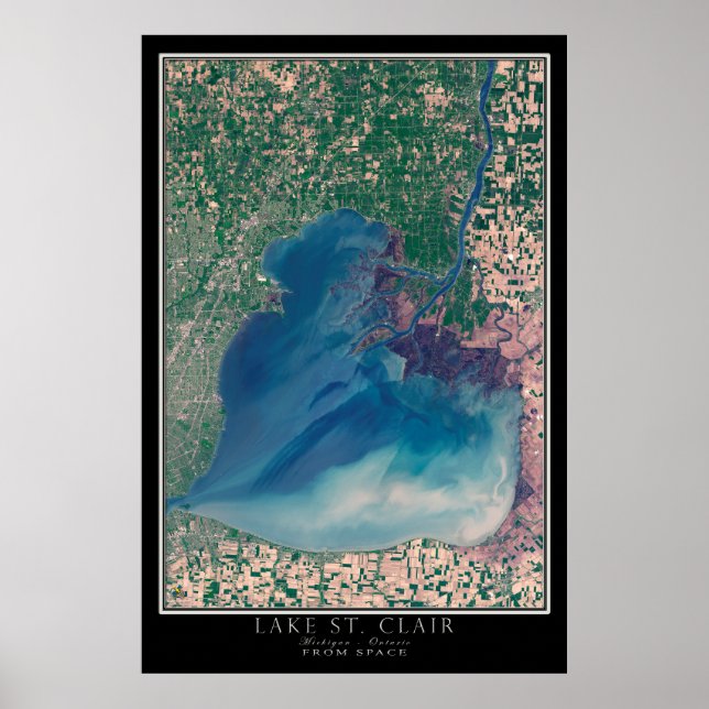 Affiche Lac St Clair Michigan - Carte satellite Ontario (Devant)