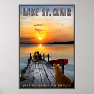 Affiche Lac St. Clair Michigan Ontario Pêche Fille et