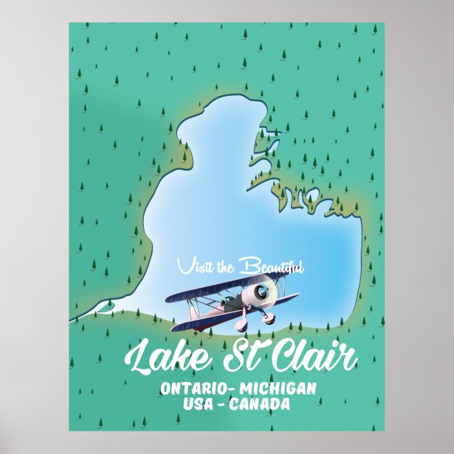 Affiche lac St Clair USA Plan du lac Canada (Devant)