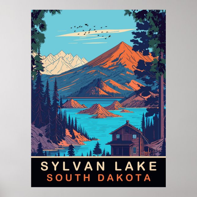Affiche Lac Sylvan, Dakota du Sud, Voyage Vintage (Devant)
