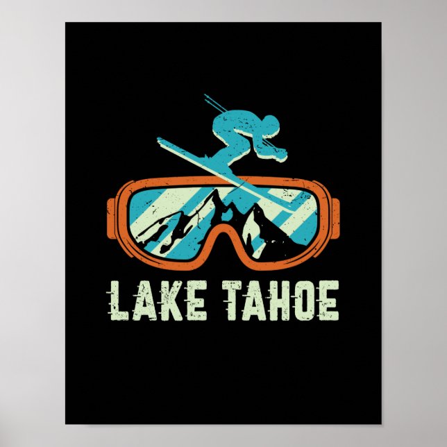 Affiche Lac Tahoe California Retro Ski Snowboard (Devant)