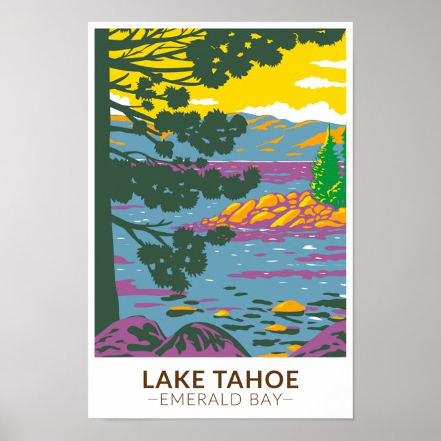 Affiche Lac Tahoe Emerald Bay Californie Vintage (Devant)
