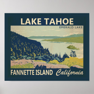 Affiche Lac Tahoe Fannette Island Californie Vintage