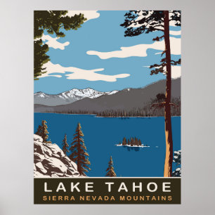 Affiche Lac Tahoe, Montagnes de la Sierra Nevada, Voyage