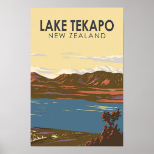 Affiche Lac Tekapo Nouvelle-Zélande Voyage Art Vintage
