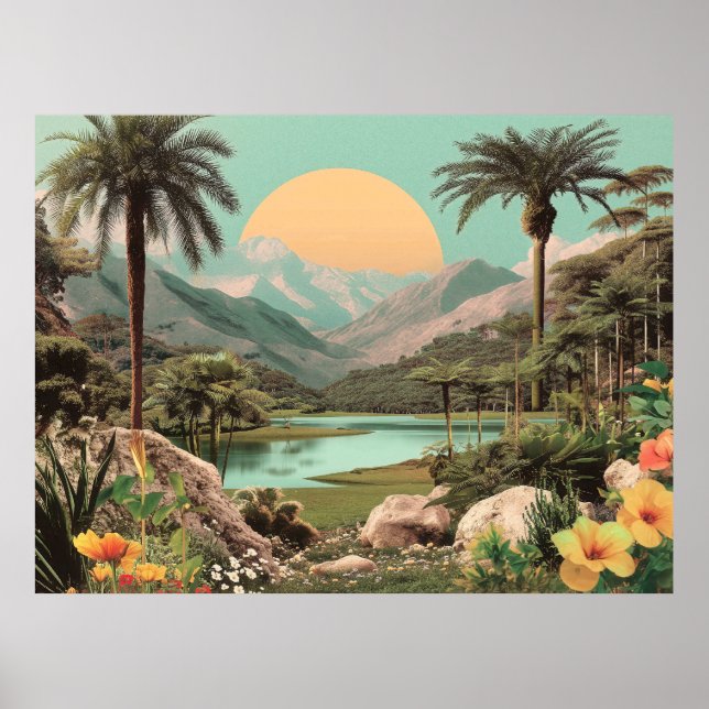 Affiche Lac Tropical Surreal Avec Palmiers (Devant)