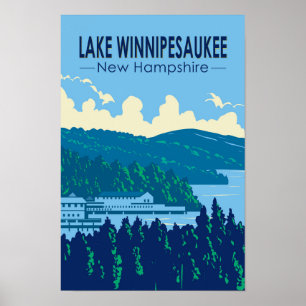 Affiche Lac Winnipesaukee Art de voyage rétro New Hampshir