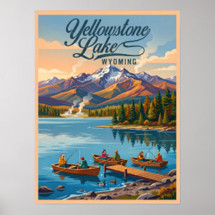 Affiche Lac Yellowstone Wyoming Pêche Scénique