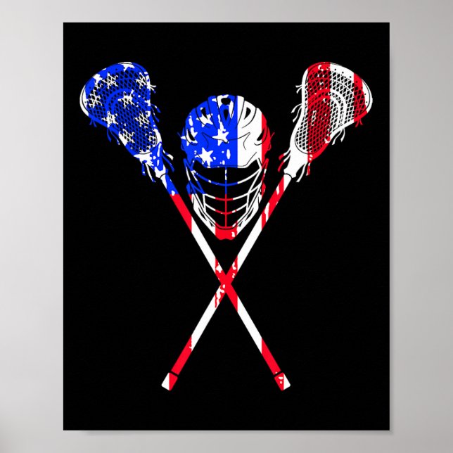 Affiche Lacrosse American Flag Cadeau Design Lax Player St (Devant)