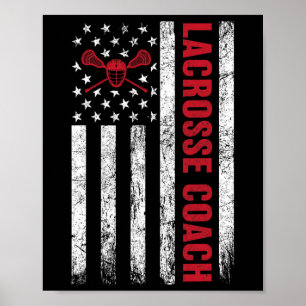 Affiche Lacrosse Coach Américain Drapeau Lax Lover Lacross